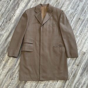 Façonnable Made in Italy Virgin Wool Brown Windowpane Overcoat Men’s Size 52R Eu